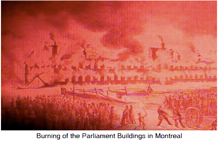 Burning of the Parliament buildings in Montreal