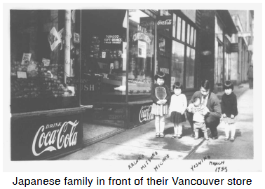 Japanese family in front of their Vancouver store