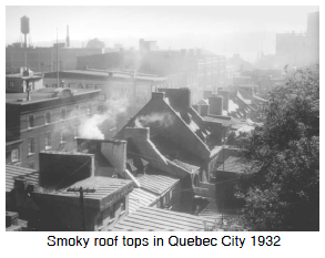 Smoky roof tops in Quebec City 1932