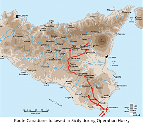 Map of Operation Husky in Sicily
