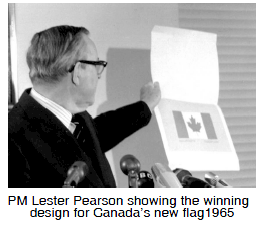 PM Lester Pearson showing the winning design for Canada's new flag